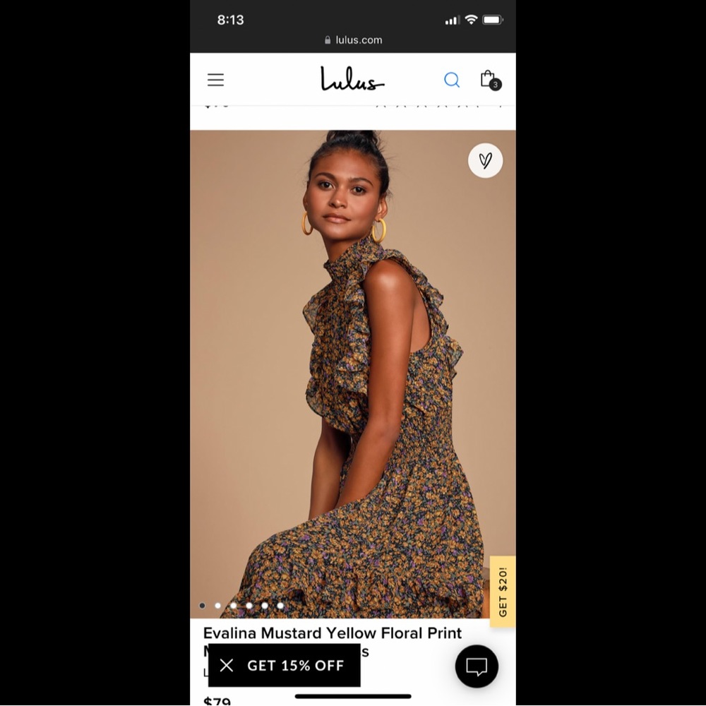 Evalina Mustard Yellow Floral Print Mock Neck Midi Dress